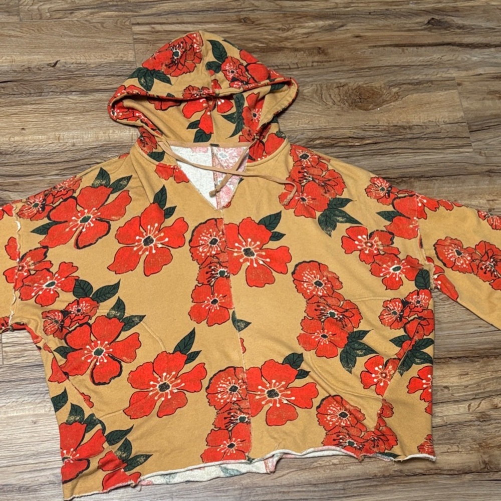 Free People Red and Tan Floral Knit Top